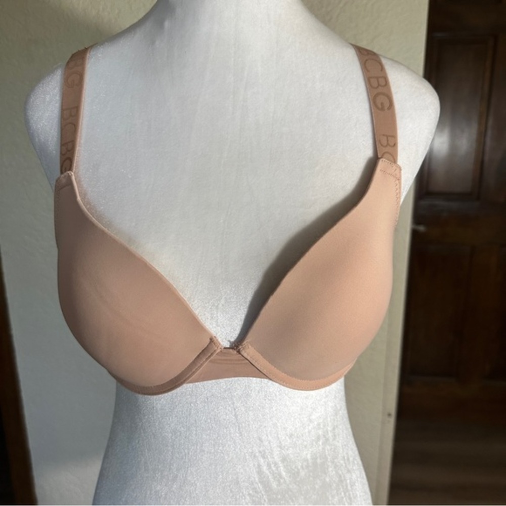 BCBGeneration Bra Tan 34C Women Logo Strap Underwire Push Up Everyday Lingerie